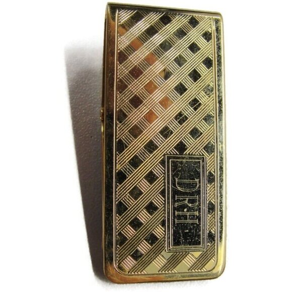 "DRH" Monogrammed Hayward Checker Gold Tone Money Clip Credit Card Cash Holder - Picture 2 of 9